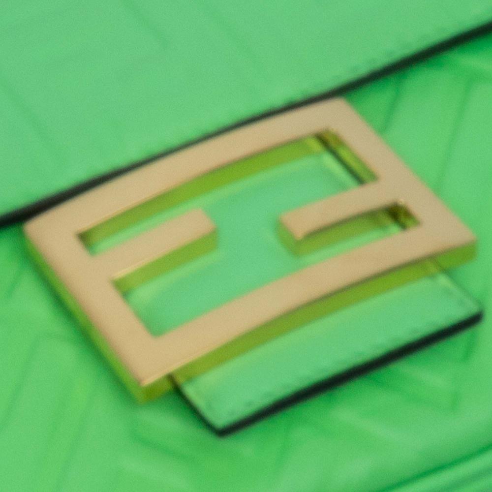 Fendi B Fendi Green Light Green Calf Leather Zucca Embossed Chain Midi Baguette Italy