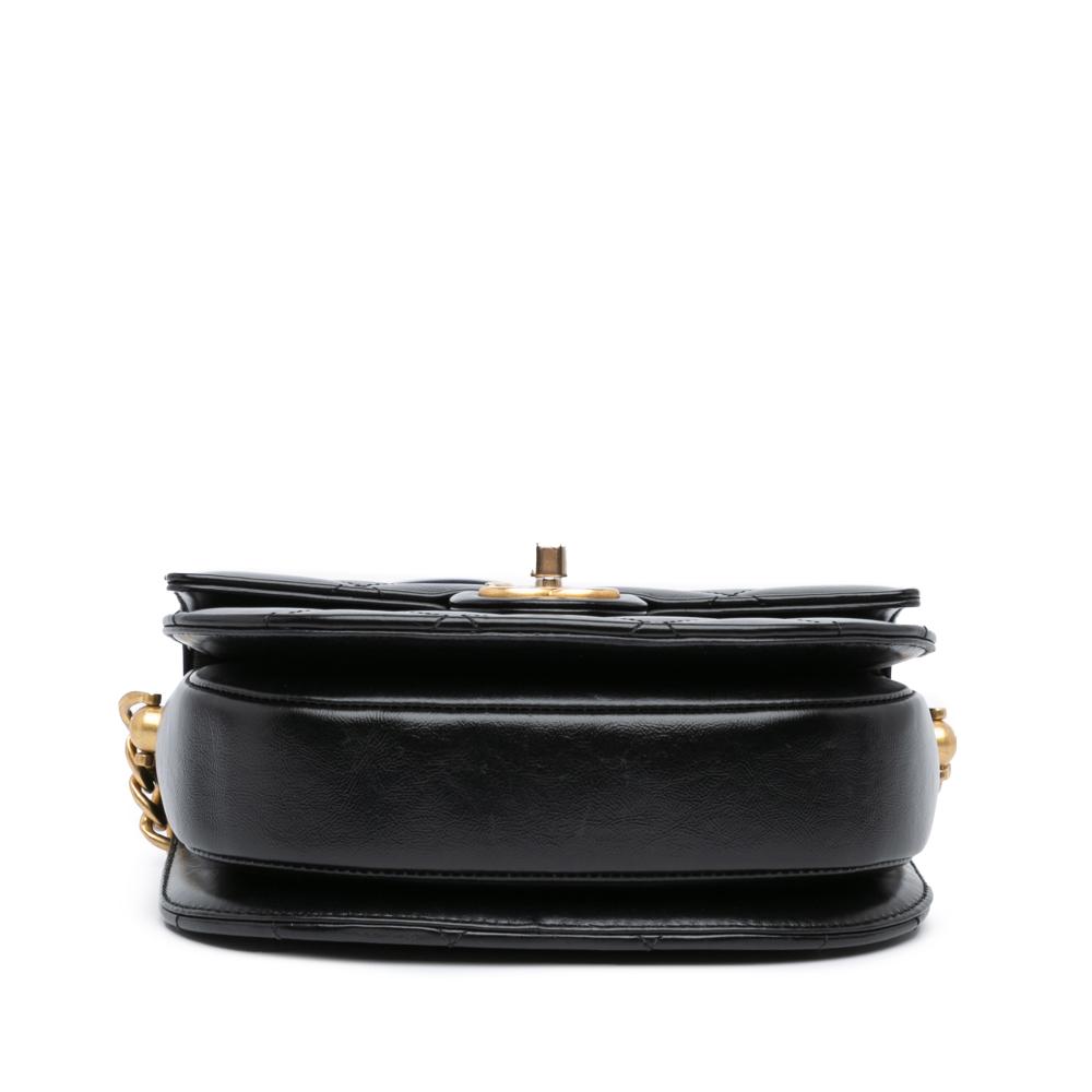 Chanel B Chanel Black Calf Leather CC Quilted skin Round Moon Messenger Flap Italy