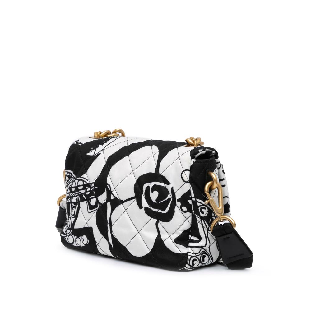 Chanel B Chanel White with Black Canvas Fabric Mini Printed Deer Coco Flap Italy