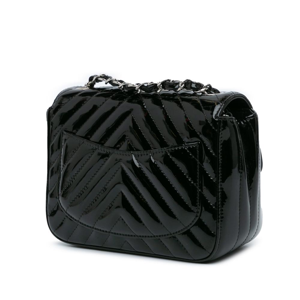 Chanel B Chanel Black Patent Leather Leather Mini Square Classic Chevron Patent Flap Italy