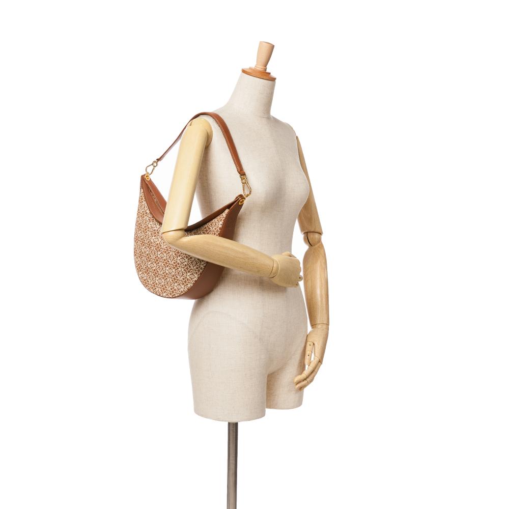 Loewe AB LOEWE Brown Canvas Fabric Anagram Luna Hobo Spain