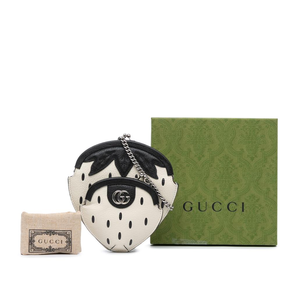 Gucci AB Gucci White Calf Leather Fruittini Strawberry Crossbody Italy