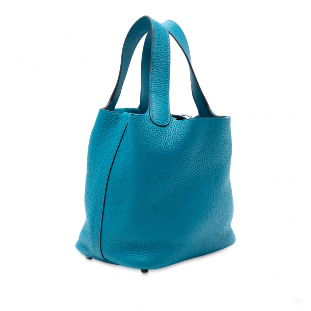 Hermès Picotin 18 Leather Lockless Bucket Handbag Blue Izmir