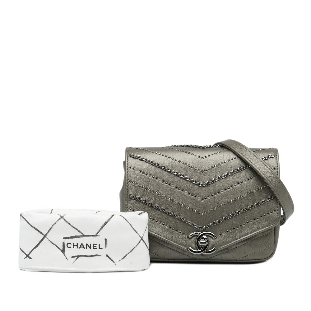 Chanel AB Chanel Gold Lambskin Leather Leather Small Chevron Data Center Envelope Flap Bag Italy