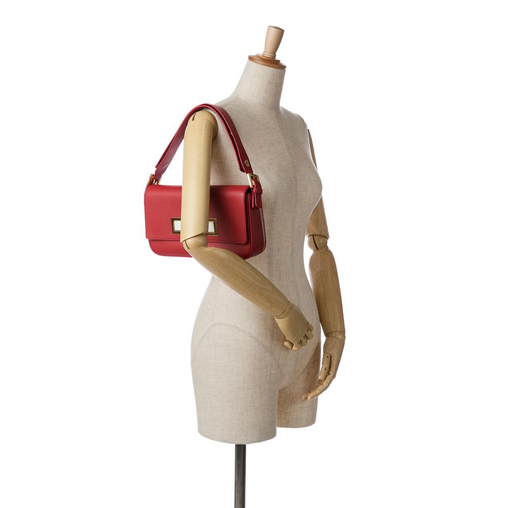 Fendi B Fendi Red Calf Leather 3Baguette Shoulder Bag Italy