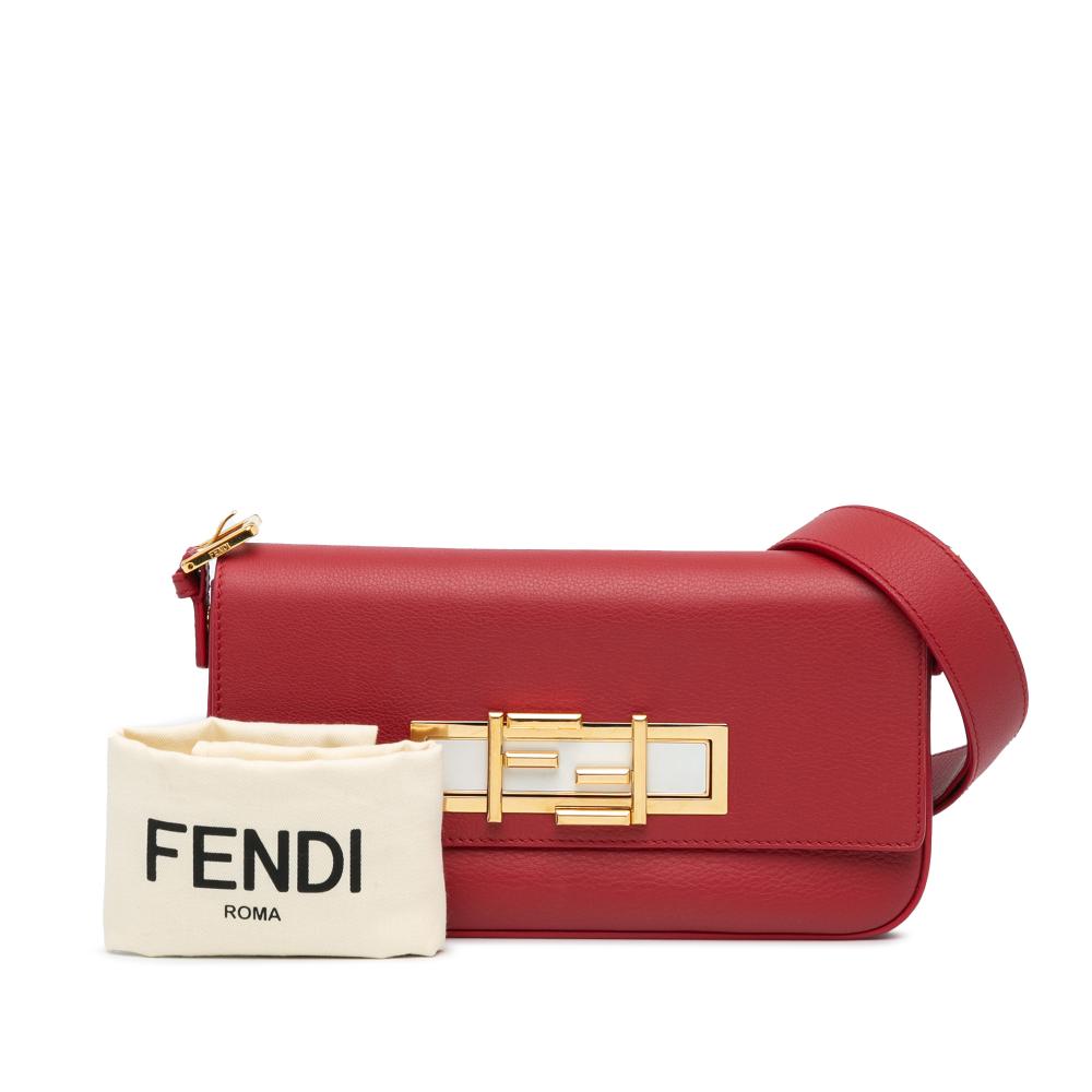 Fendi B Fendi Red Calf Leather 3Baguette Shoulder Bag Italy