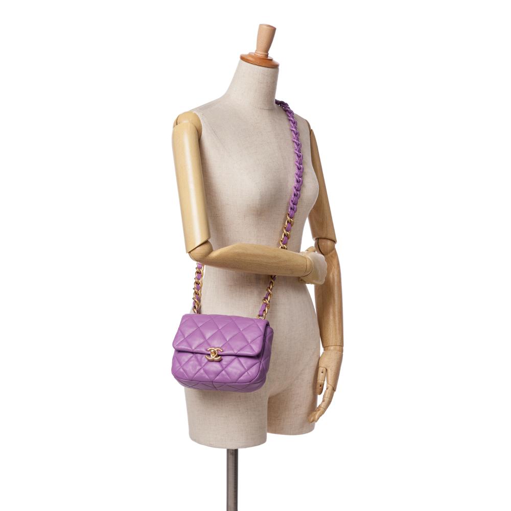 Chanel B Chanel Purple Lambskin Leather Leather Mini Quilted Lambskin Candy Chain Flap Italy