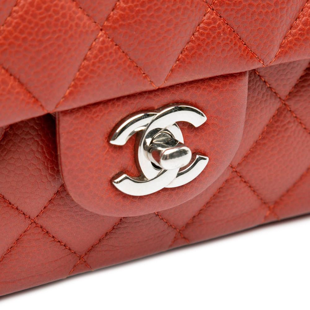 Chanel B Chanel Orange Dark Orange Caviar Leather Leather Medium Classic Caviar Double Flap France
