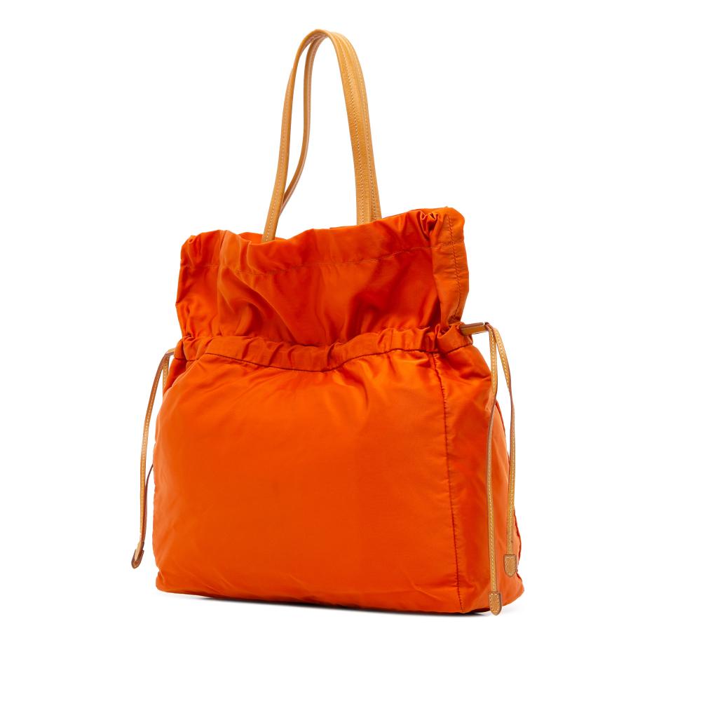 Prada B Prada Orange Nylon Fabric Tessuto Logo Drawstring Tote Italy