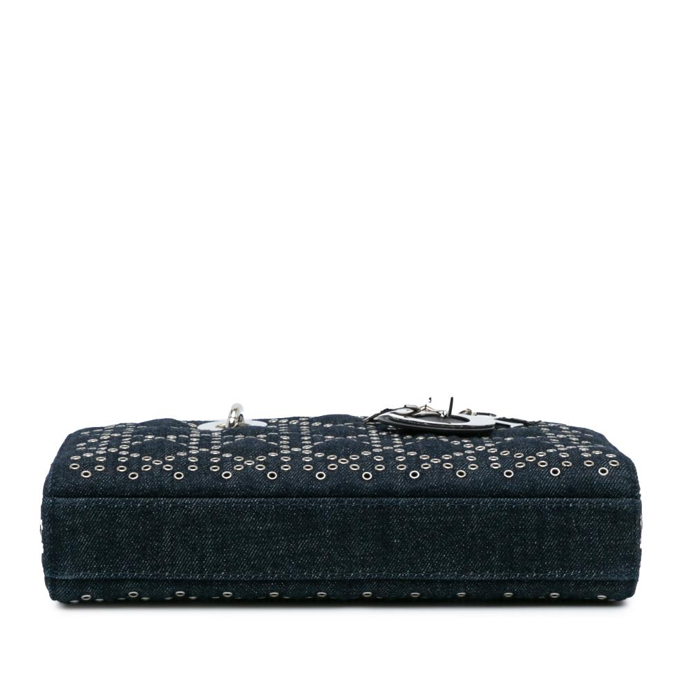 Christian Dior B Dior Blue Navy Denim Fabric Medium Cannage Eyelet Lady D Joy Italy