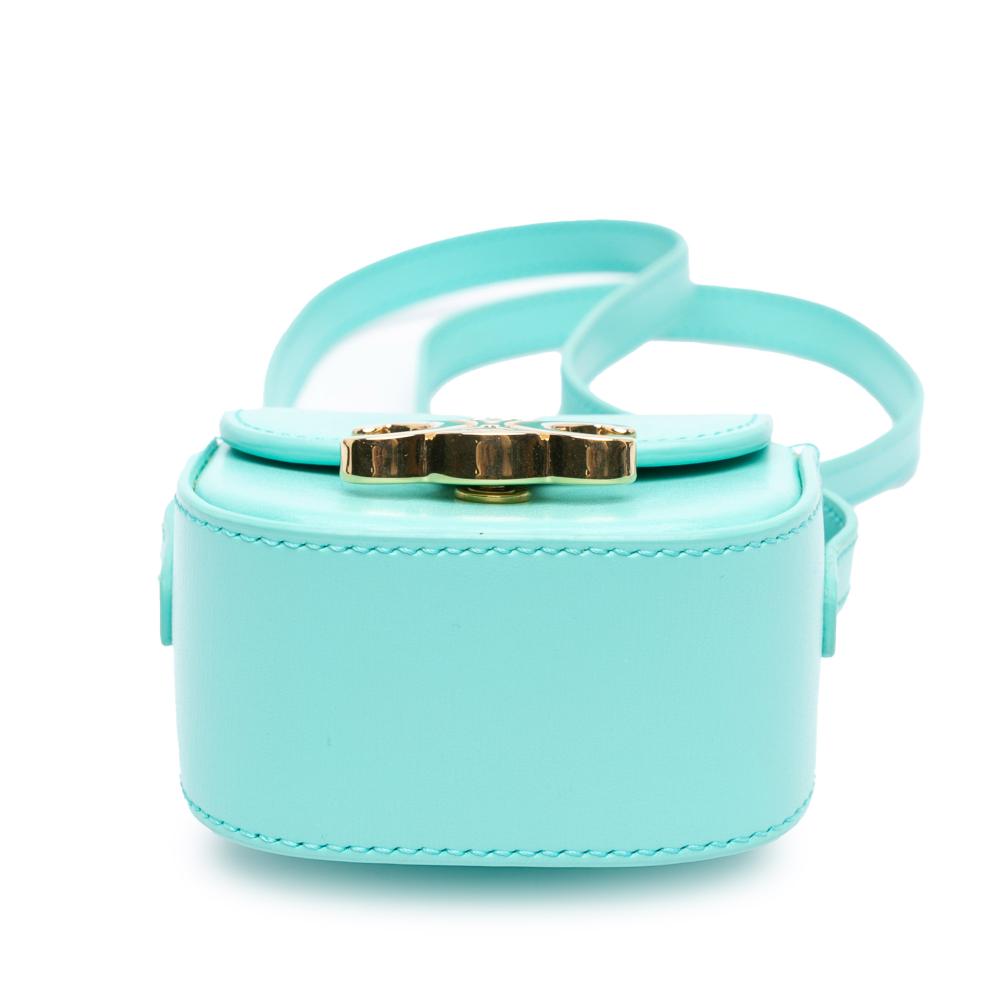 Celine B Celine Blue Turquoise Calf Leather Triomphe AirPods Case with Strap Italy