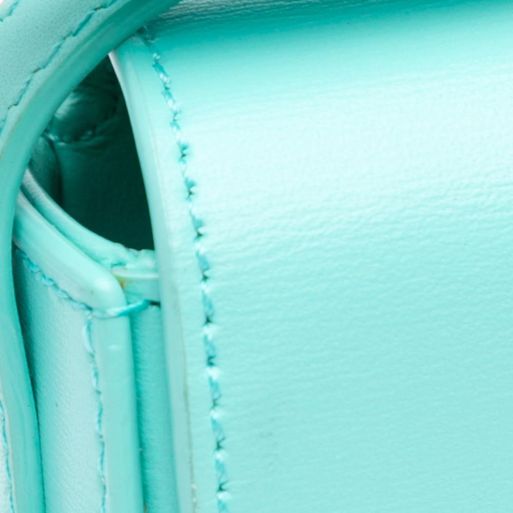 Celine B Celine Blue Turquoise Calf Leather Triomphe AirPods Case with Strap Italy