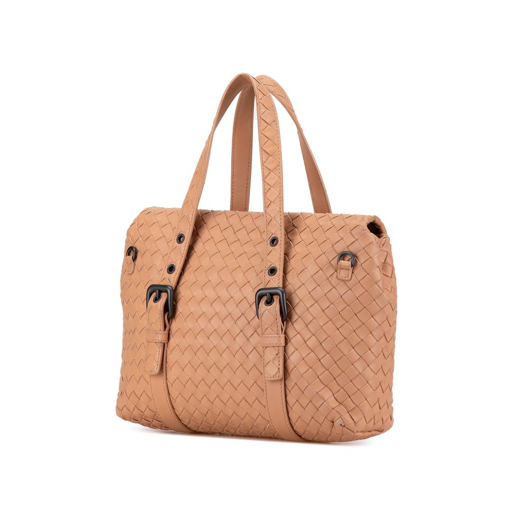 Bottega Veneta B Bottega Veneta Brown Nude Calf Leather Intrecciato Flap Satchel Italy