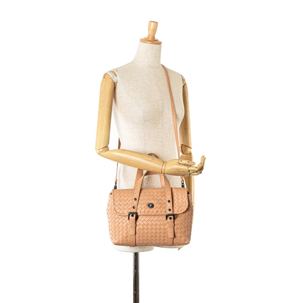 Bottega Veneta B Bottega Veneta Brown Nude Calf Leather Intrecciato Flap Satchel Italy