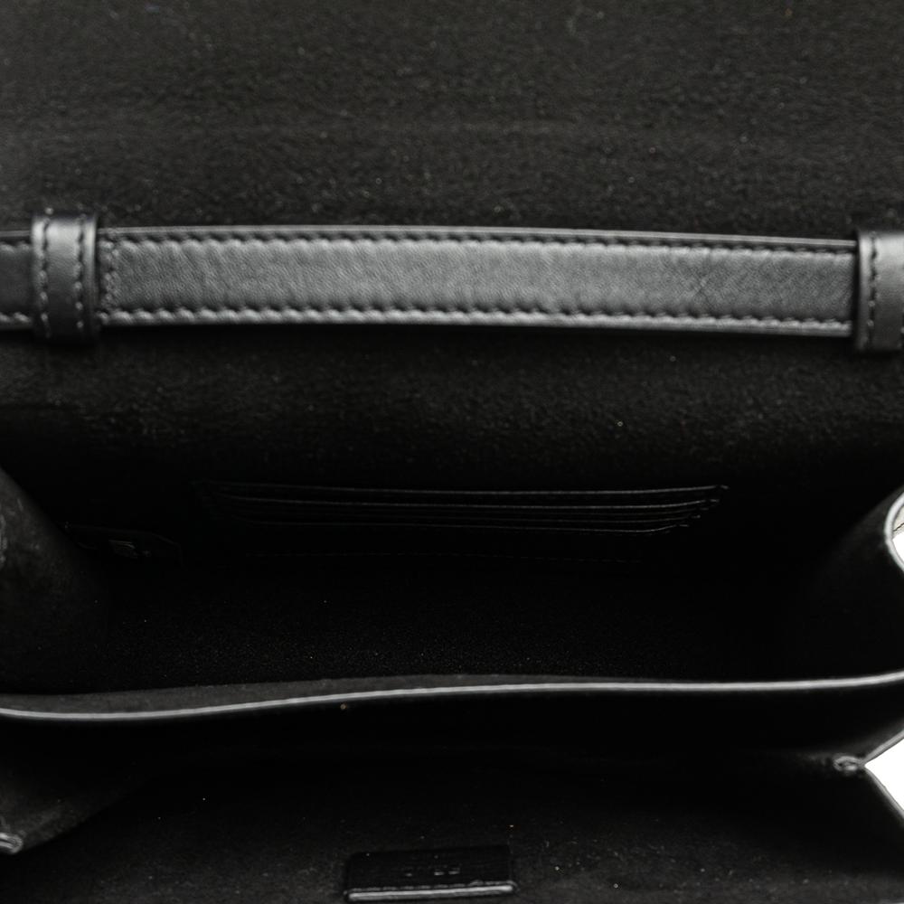 Fendi B Fendi Black Calf Leather Crystal Fab Crossbody Italy