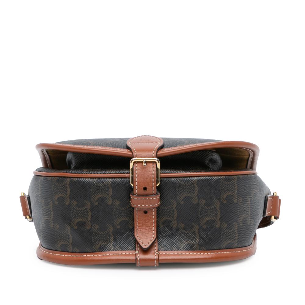 Celine B Celine Brown Dark Brown Coated Canvas Fabric Medium Triomphe Folco Crossbody Italy