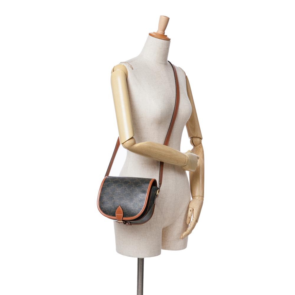 Celine B Celine Brown Dark Brown Coated Canvas Fabric Medium Triomphe Folco Crossbody Italy