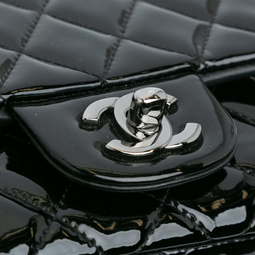 Chanel B Chanel Black Patent Leather Leather Mini Square Classic Patent Single Flap France