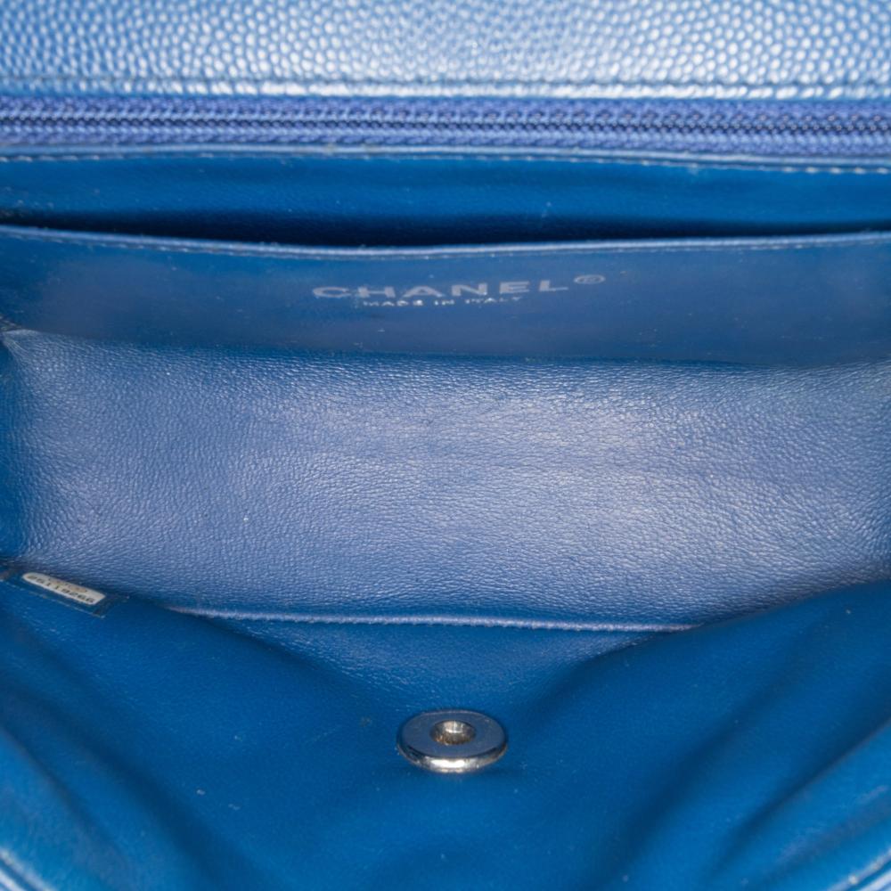 Chanel Blue Mini Rectangular Classic Chevron Caviar Single Flap Italy
