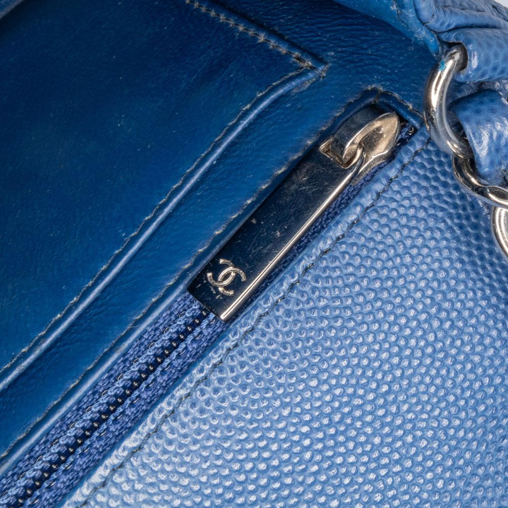 Chanel Blue Mini Rectangular Classic Chevron Caviar Single Flap Italy