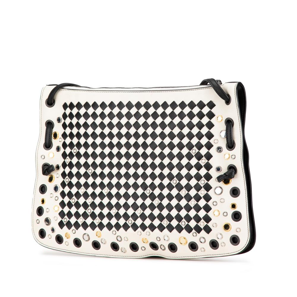 Bottega Veneta AB Bottega Veneta White Nappa Leather Leather Nappa Intrecciato Check Grommet Palio Crossbody Italy