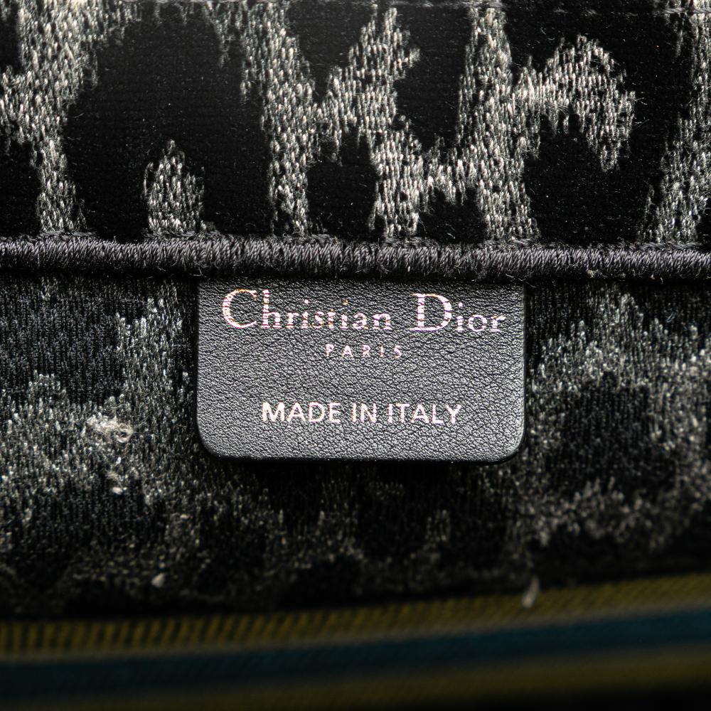Christian Dior B Dior Black Canvas Fabric Mizza Medium Embroidered Leopard Book Tote Italy