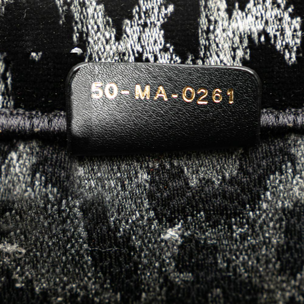 Christian Dior B Dior Black Canvas Fabric Mizza Medium Embroidered Leopard Book Tote Italy