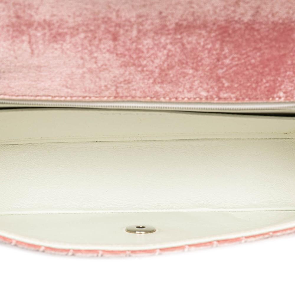 Chanel B Chanel Pink Velvet Fabric Medium Micro Quilted CC Flap France