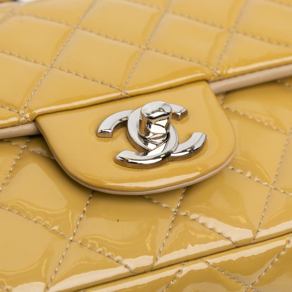 Chanel B Chanel Yellow Mustard Patent Leather Leather Mini Rectangular Classic Patent Single Flap France