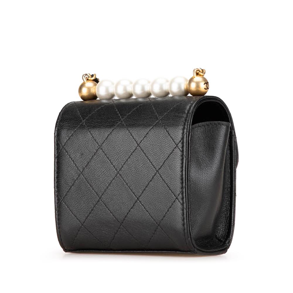 Chanel B Chanel Black Goatskin Leather Mini Chic Pearls Clutch On Chain Italy