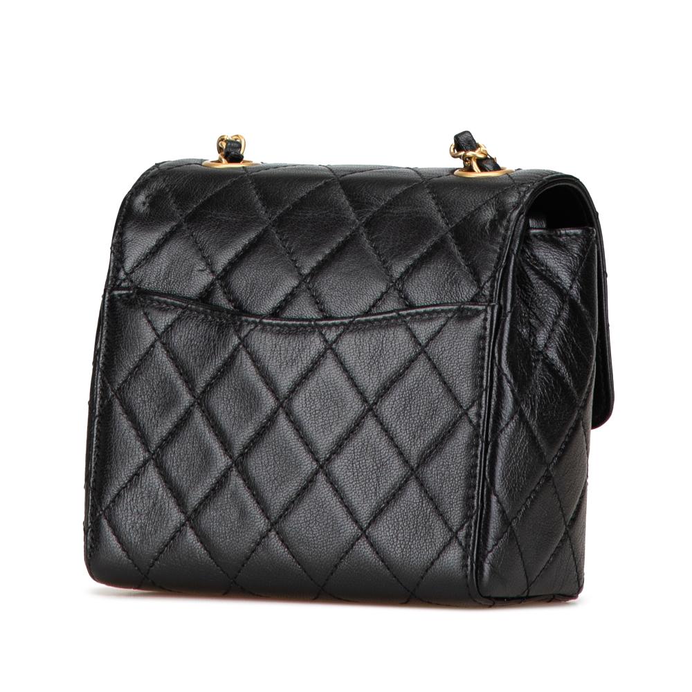 Chanel B Chanel Black Goatskin Leather Mini Square Classic Single Flap Italy