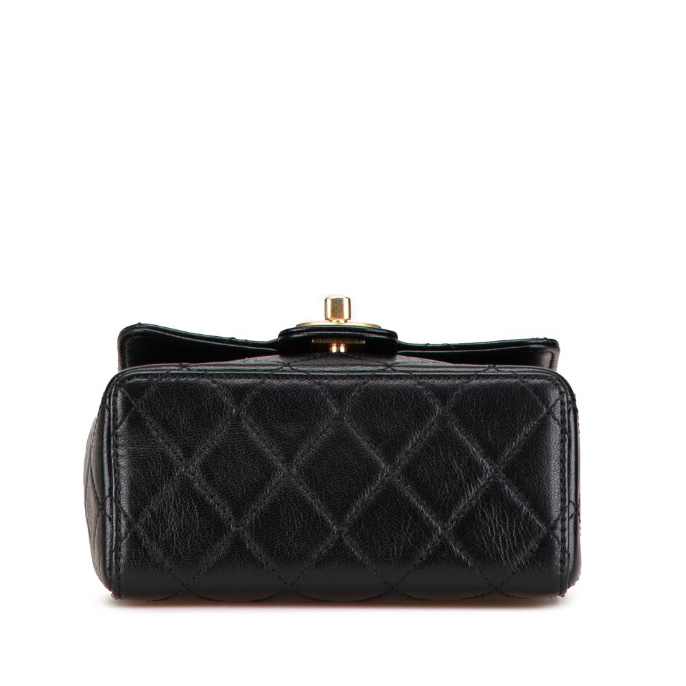 Chanel B Chanel Black Goatskin Leather Mini Square Classic Single Flap Italy
