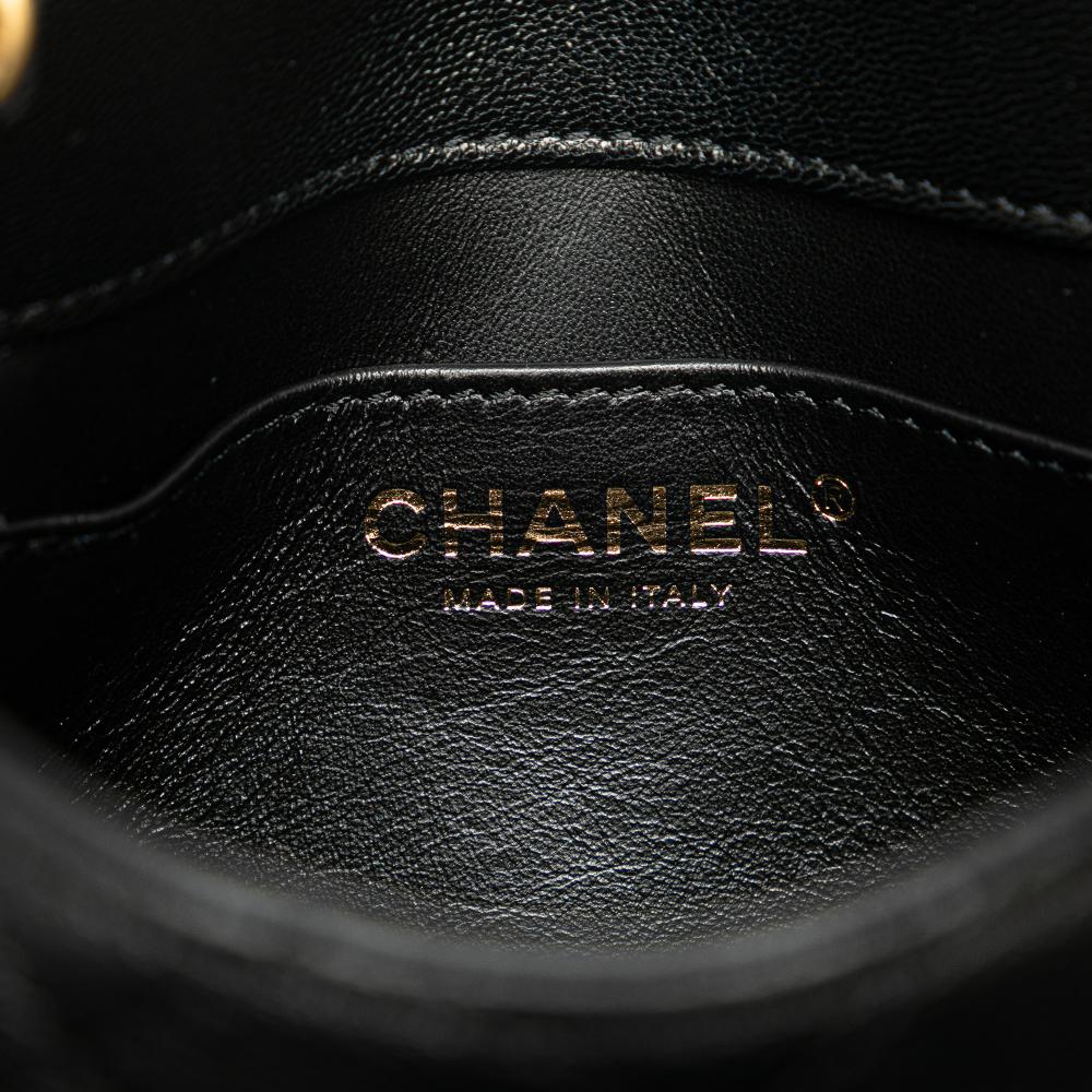 Chanel B Chanel Black Goatskin Leather Mini Square Classic Single Flap Italy