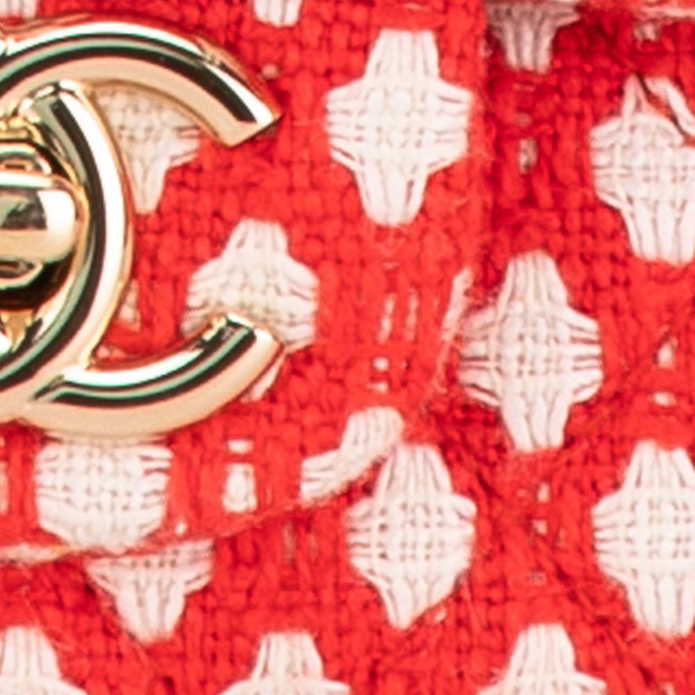 Chanel B Chanel Red Tweed Fabric Jumbo Double Flap France