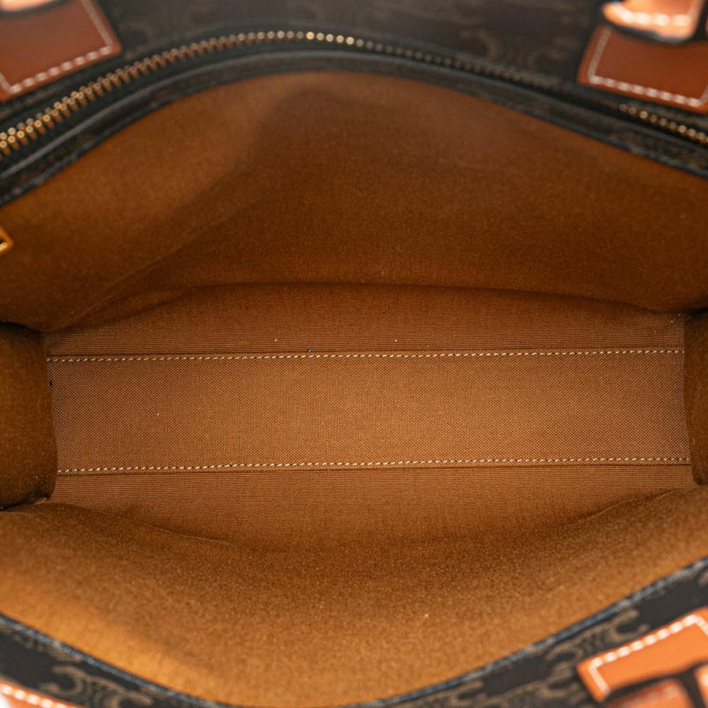 Celine B Celine Brown Dark Brown Coated Canvas Fabric Small Paris Print Triomphe Vertical Cabas Tote Italy