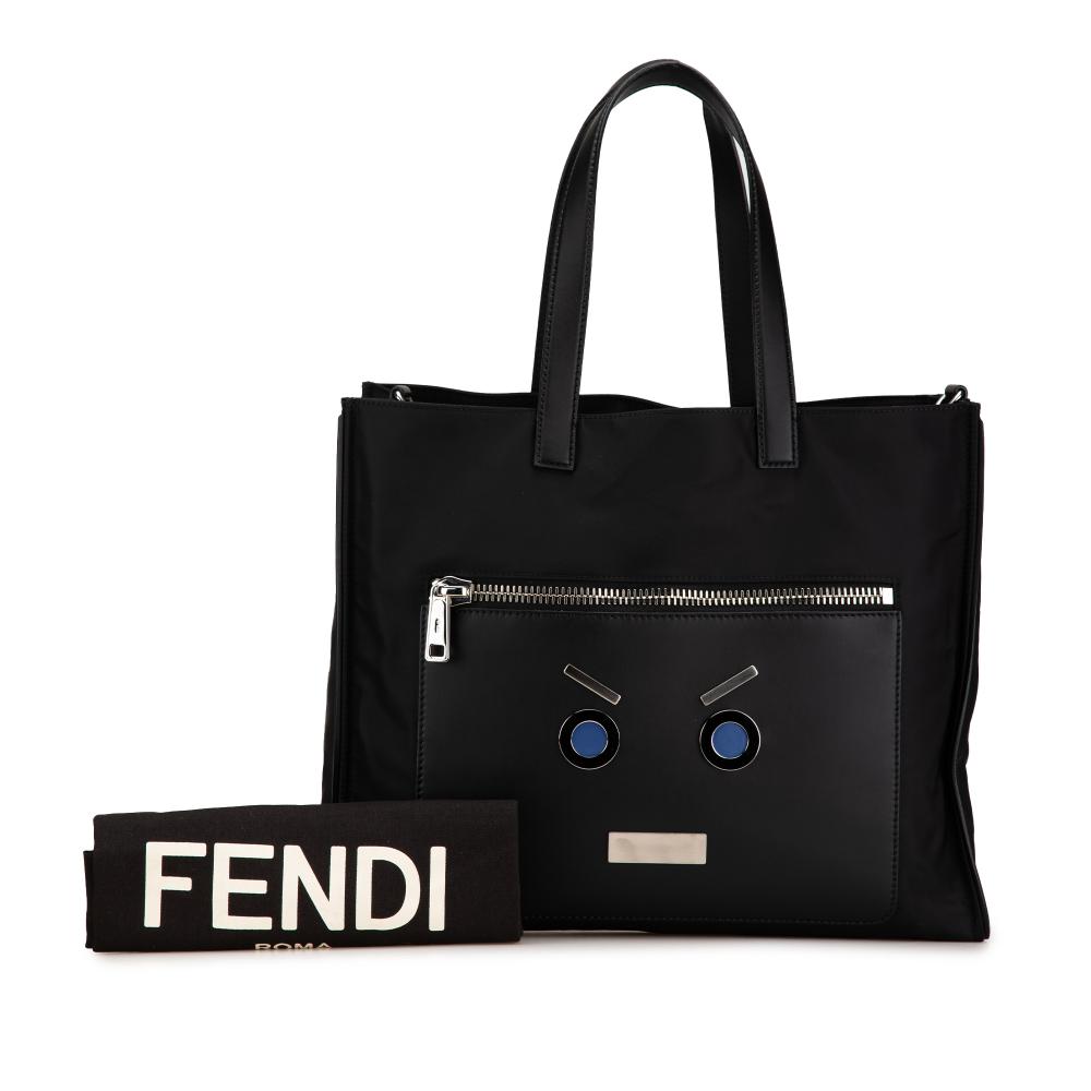 Fendi B Fendi Black Nylon Fabric Large Fendi Faces Tote Italy