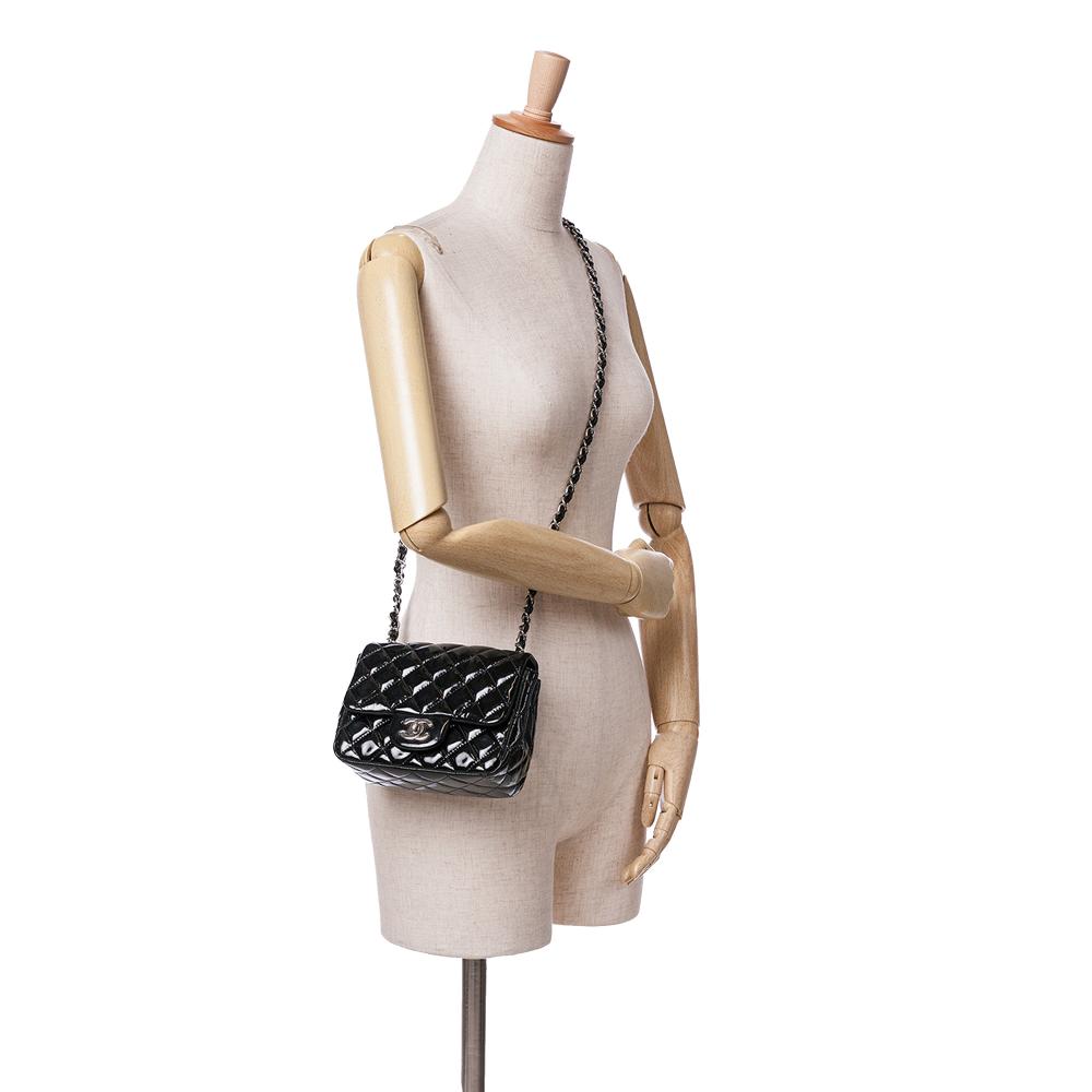 Chanel B Chanel Black Patent Leather Leather Mini Square Classic Patent Single Flap Italy