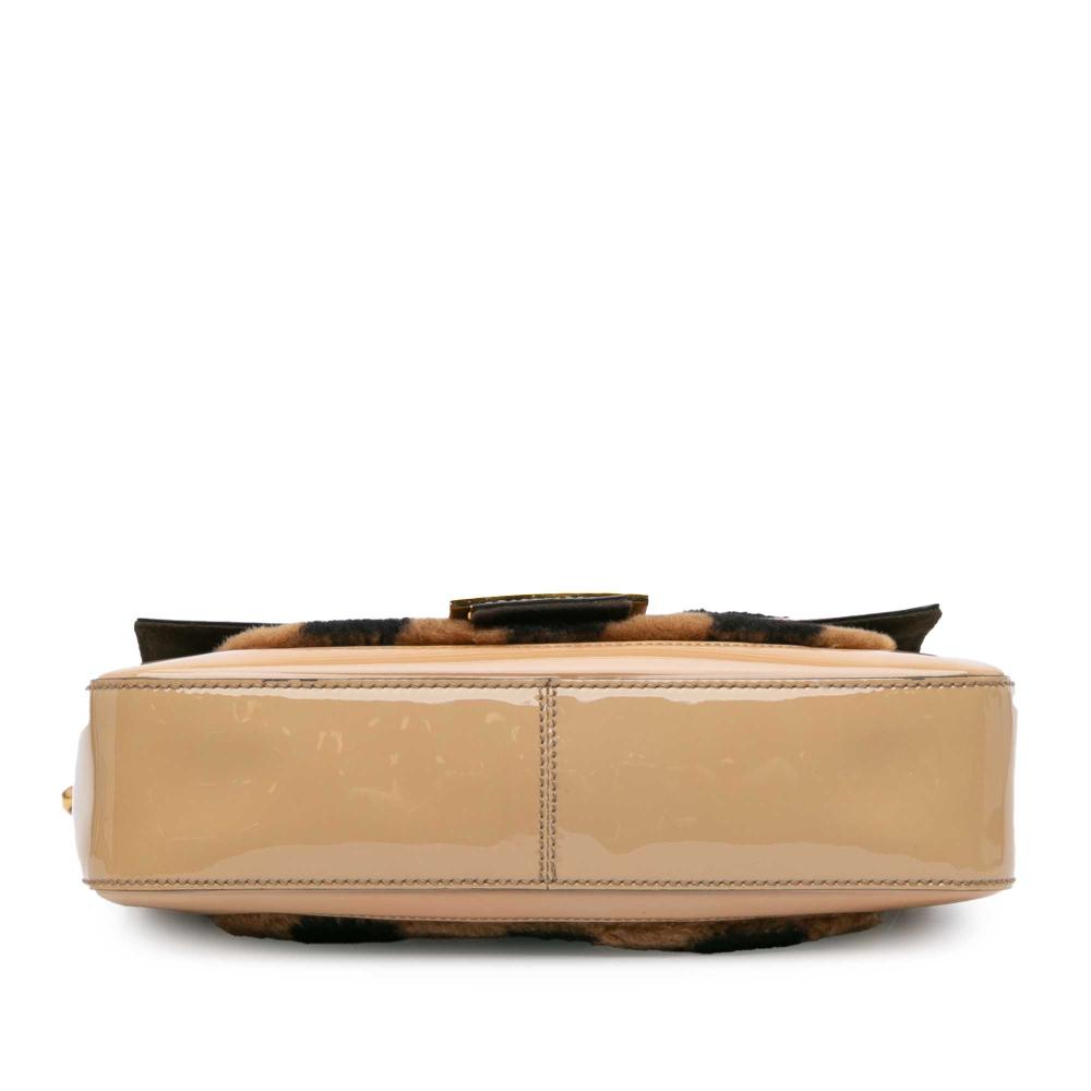 Fendi B Fendi Brown Beige Fur Natural Material Shearling Pequin Baguette Satchel Italy