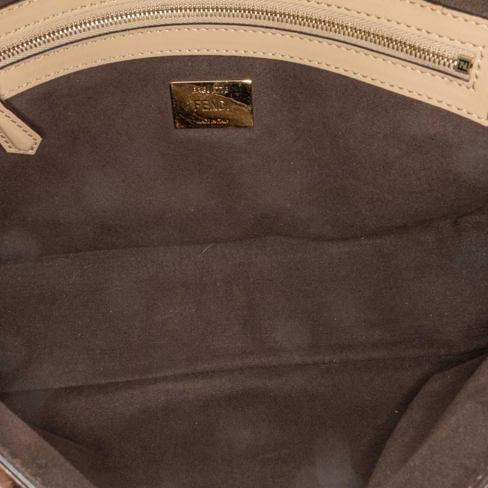 Fendi B Fendi Brown Beige Fur Natural Material Shearling Pequin Baguette Satchel Italy