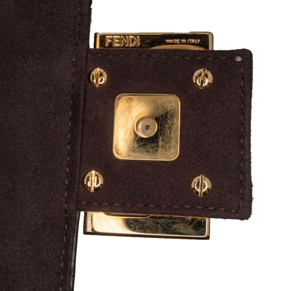 Fendi B Fendi Brown Beige Fur Natural Material Shearling Pequin Baguette Satchel Italy