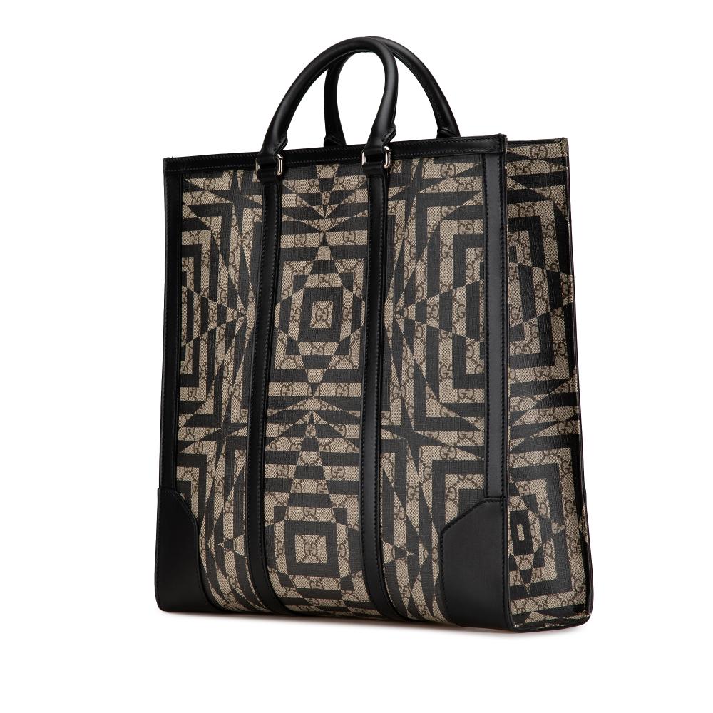 Gucci AB Gucci Brown Beige Coated Canvas Fabric GG Supreme Caleido Vertical Tote Italy