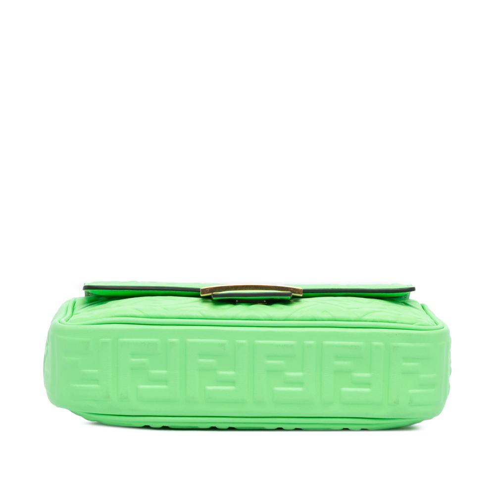 Fendi B Fendi Green Light Green Calf Leather Zucca Embossed Chain Midi Baguette Italy