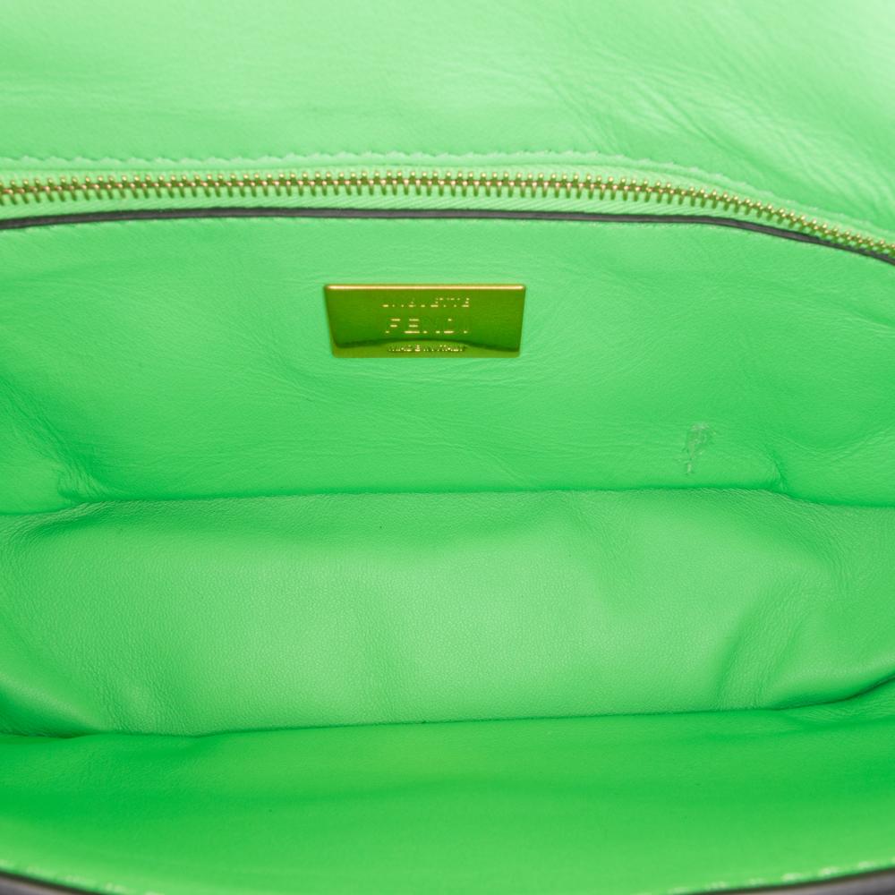 Fendi B Fendi Green Light Green Calf Leather Zucca Embossed Chain Midi Baguette Italy