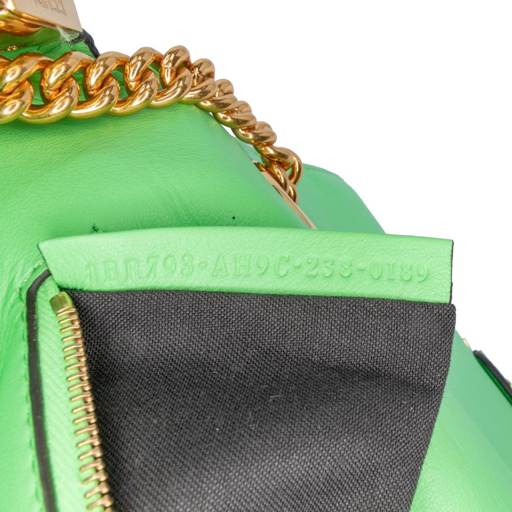 Fendi B Fendi Green Light Green Calf Leather Zucca Embossed Chain Midi Baguette Italy