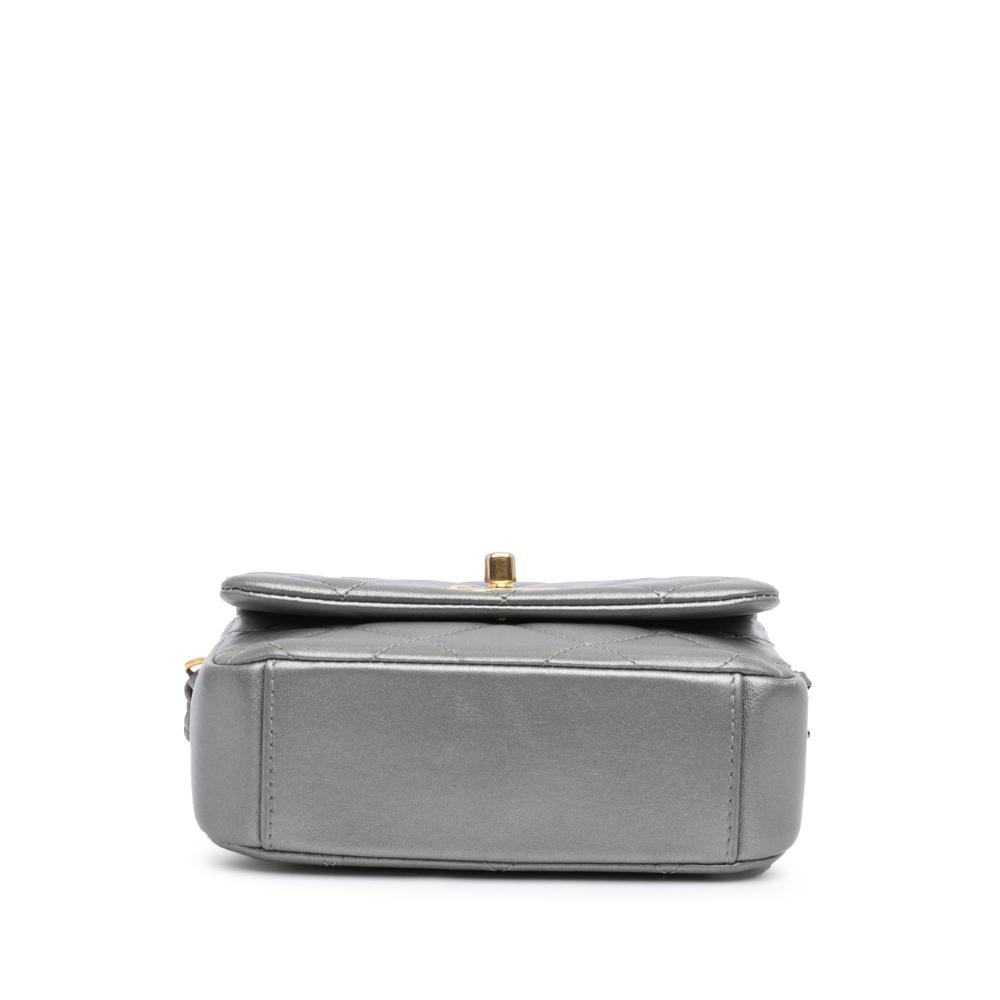 Chanel B Chanel Silver Lambskin Leather Leather Mini Quilted Lambskin Side Note Flap Italy