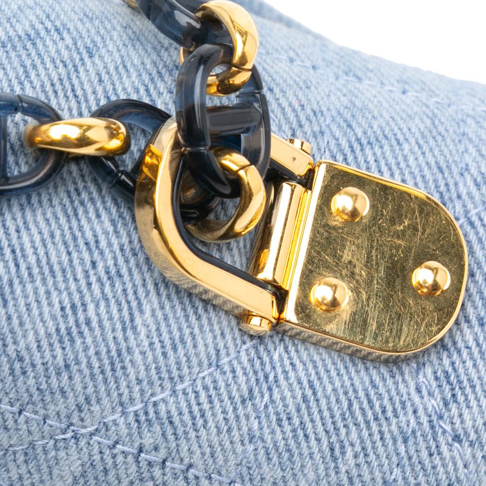 Christian Dior B Dior Blue Denim Denim Fabric Medium Macrocannage Caro Bag Italy