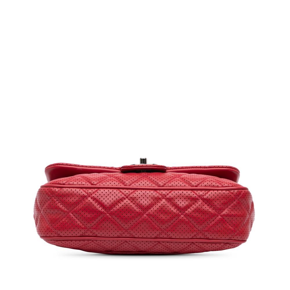 Chanel B Chanel Red Lambskin Leather Leather Medium Perforated Lambskin Punch Flap France