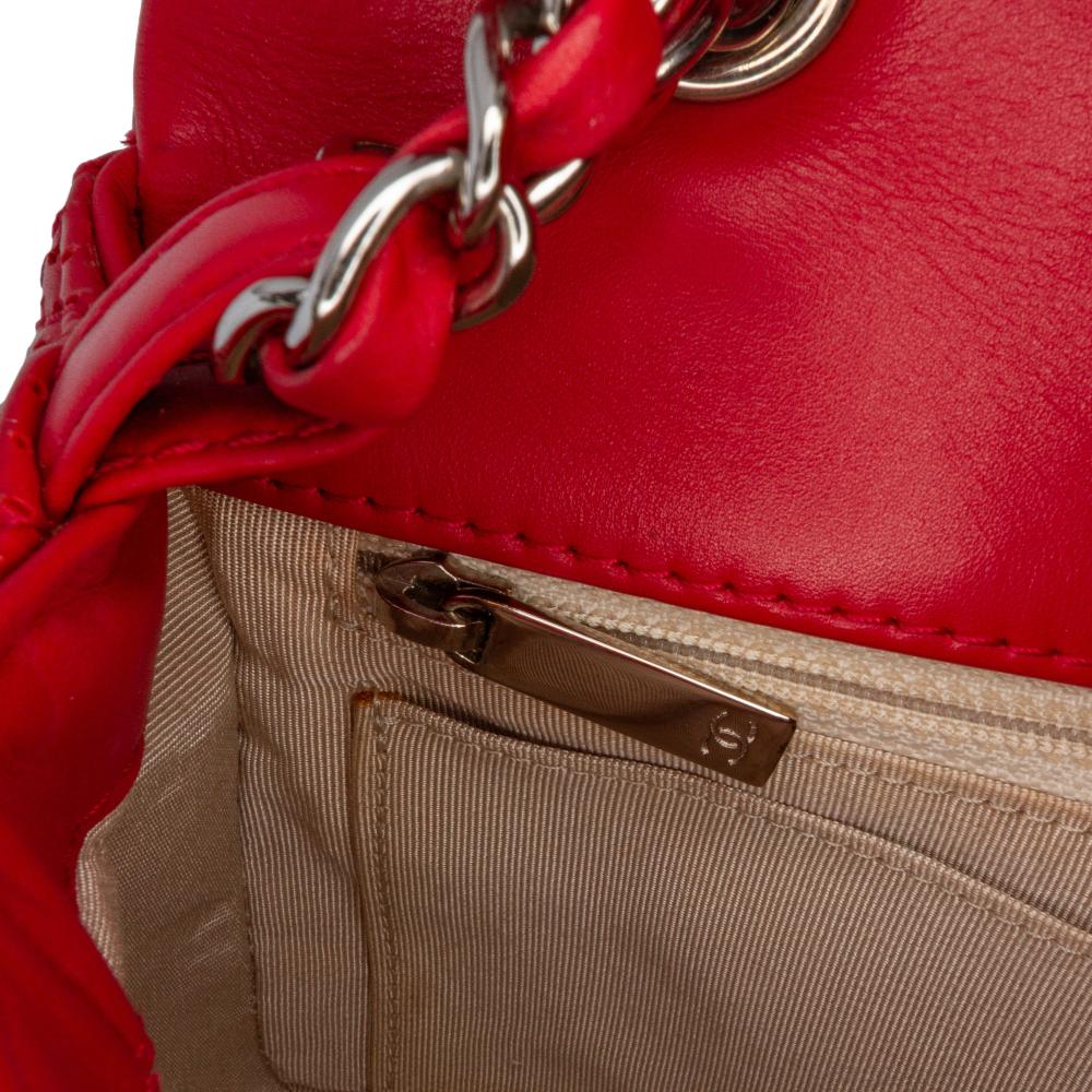Chanel B Chanel Red Lambskin Leather Leather Medium Perforated Lambskin Punch Flap France