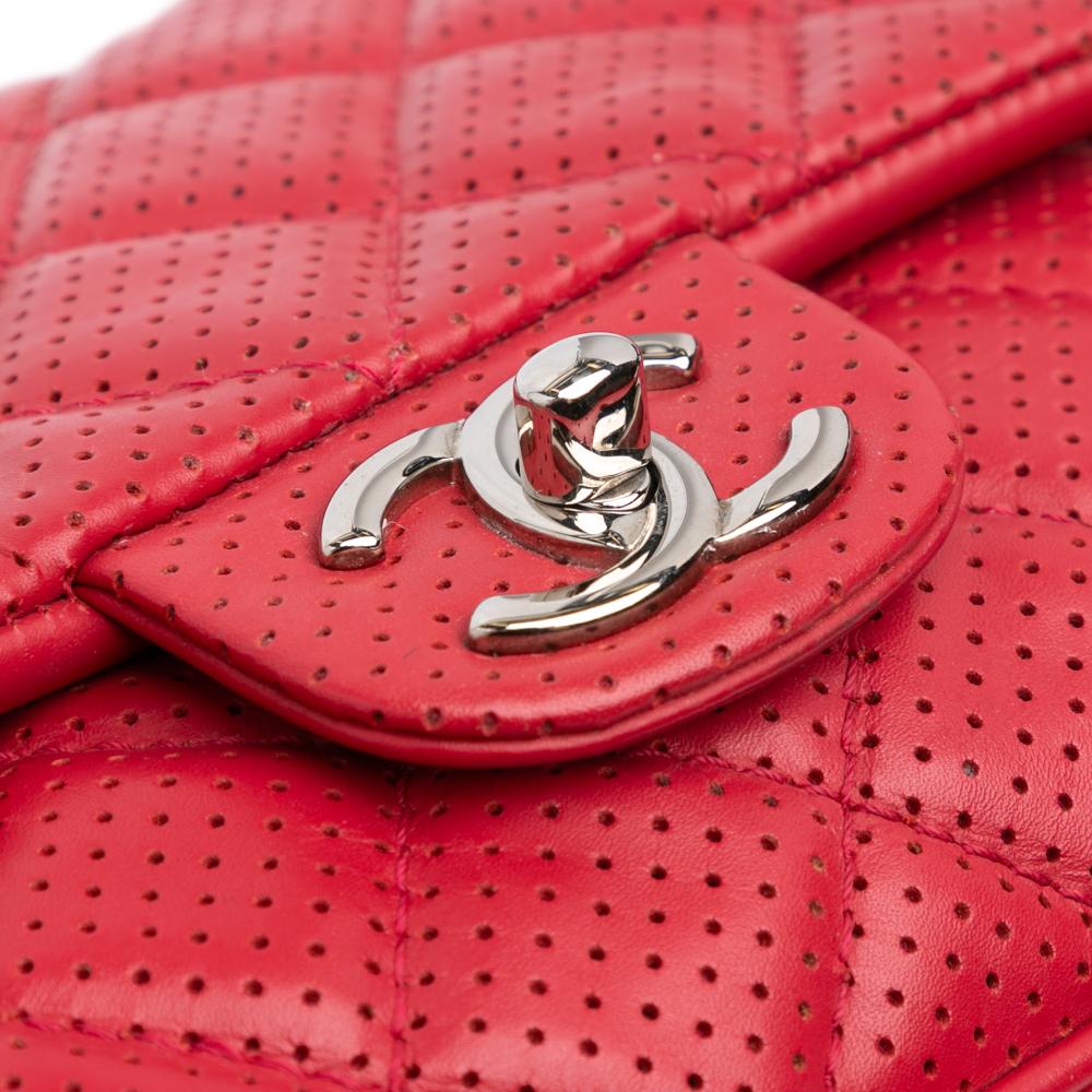 Chanel B Chanel Red Lambskin Leather Leather Medium Perforated Lambskin Punch Flap France