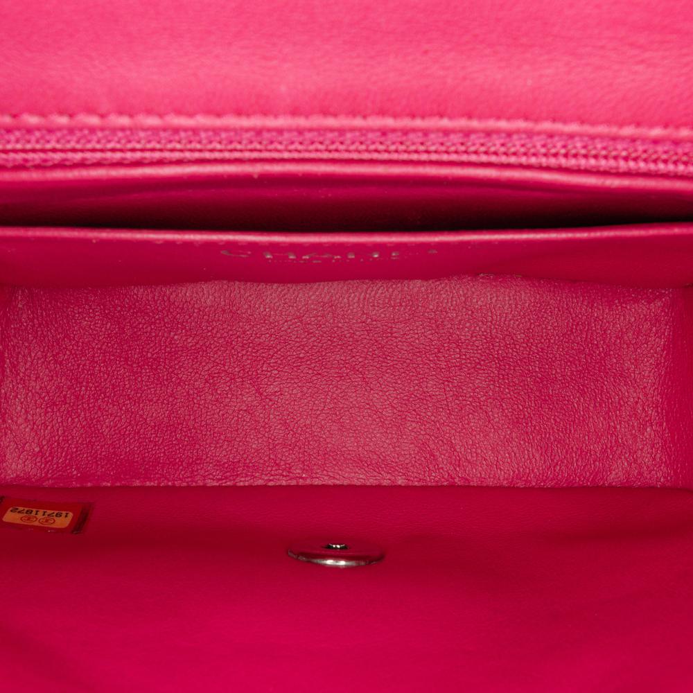 Chanel B Chanel Pink Dark Pink Lambskin Leather Leather Mini Square Classic Lambskin Single Flap Italy